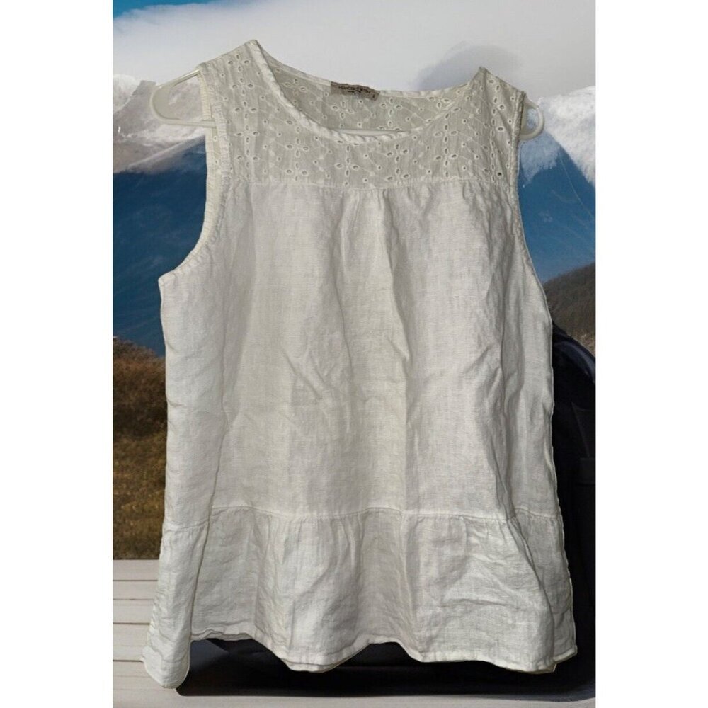 Francesca‎ Bettini Women's Linen Italian Blouse Size Small Eyelet Ruffle Resort